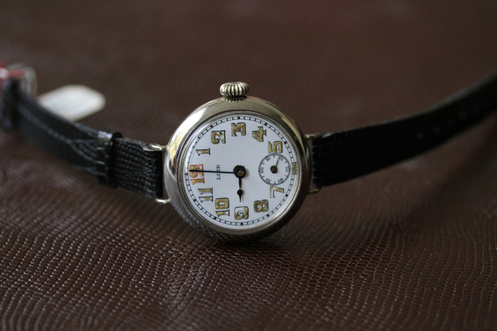 Vintage Lieb Stainless Steel Chrome Case Porcelain Dial Watch