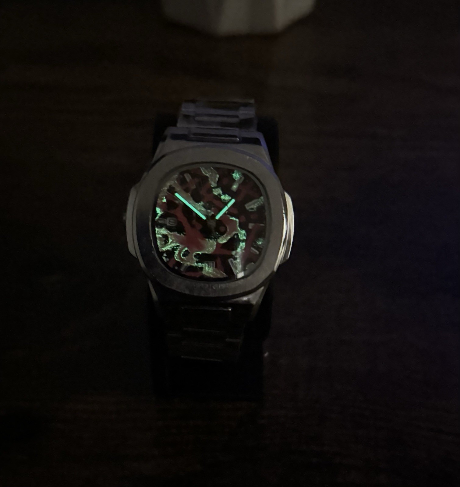 Custom Metal Mod Hand Painted Dial Abstract Red/Glow Yellow Watch