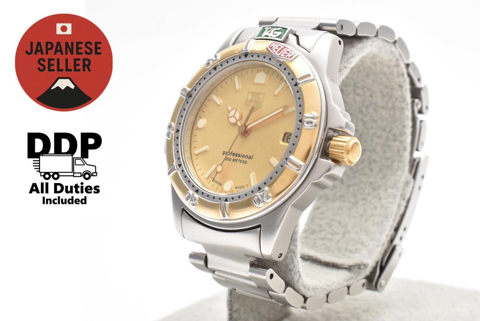 Vintage [Near MINT] TAG Heuer Professional 995.413K Gold Dial Quartz Diver Watch