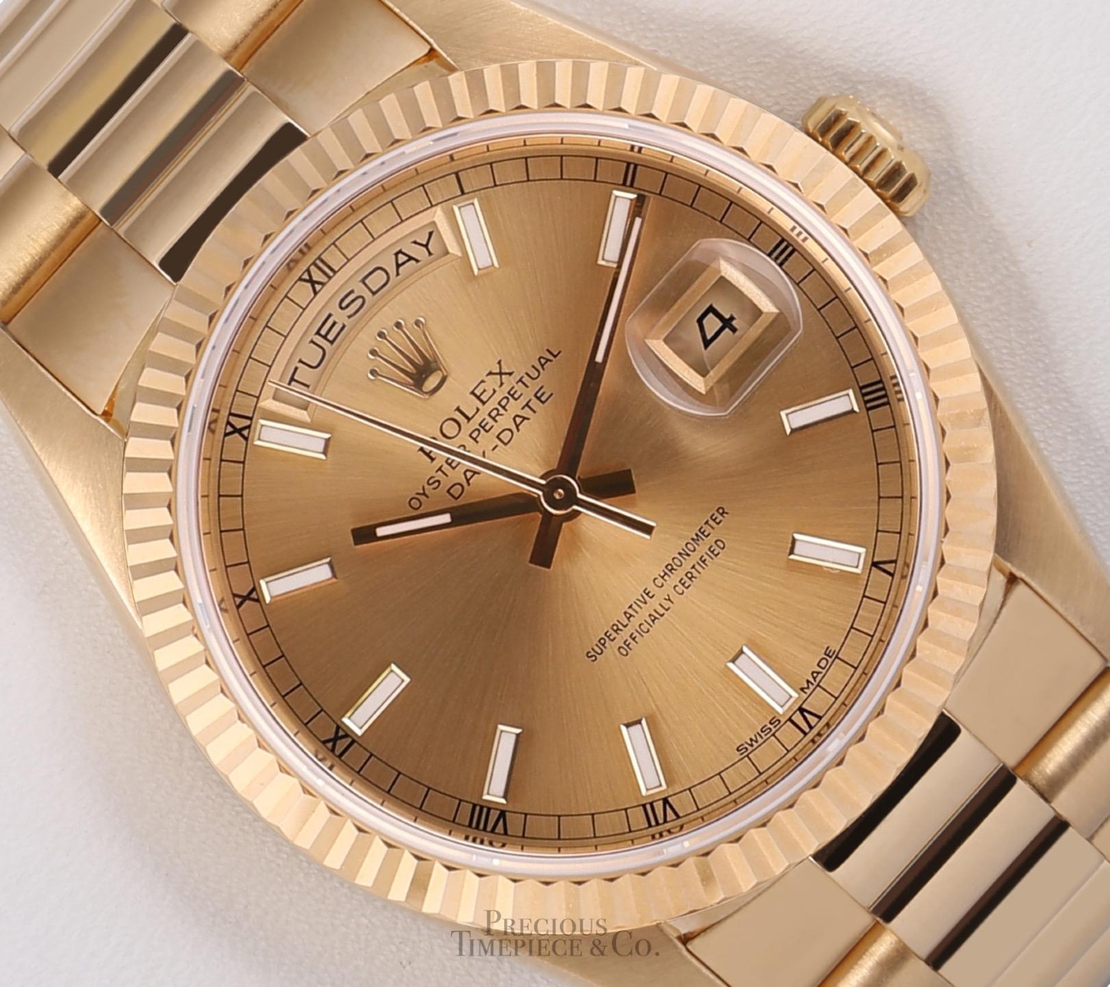 Rolex Men Day-Date 18038 Presidential 18k Gold 36mm-Champagne Stick Marker Dial