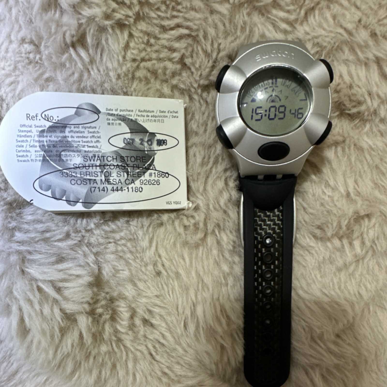 Swatch Beat Aluminium Digital Quartz Wristwatch Black Band Silver Case w/ Box