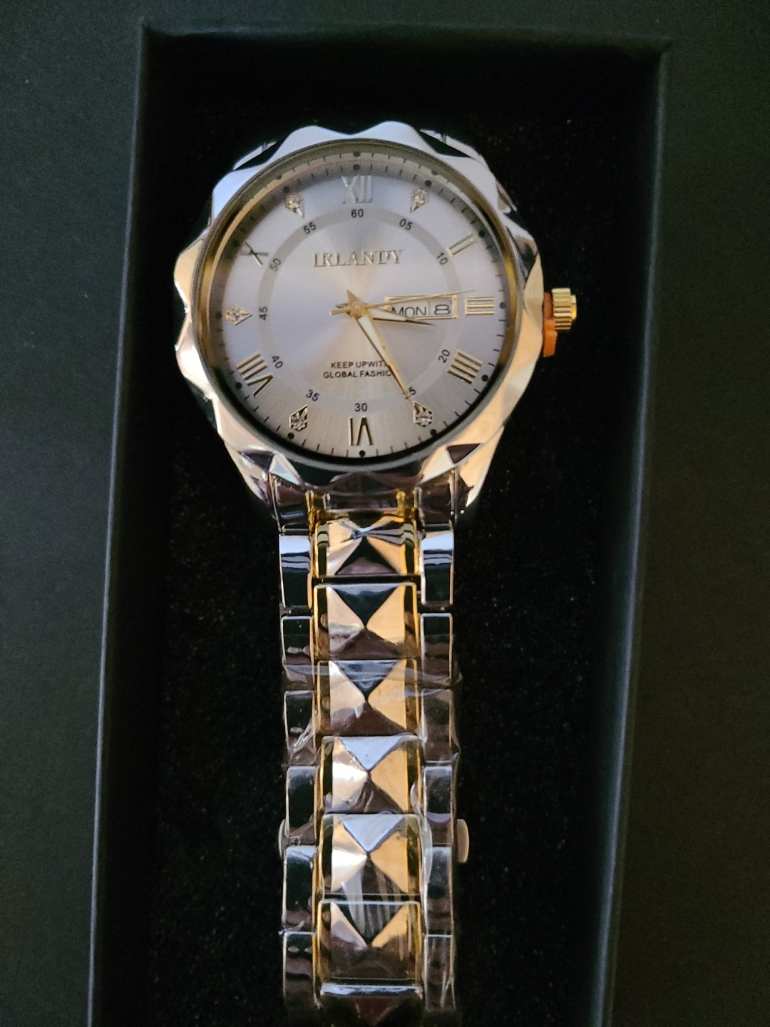 Irlandy Men’s Silver And Gold Watch With Silver Dial 9 1/2 Inch Band