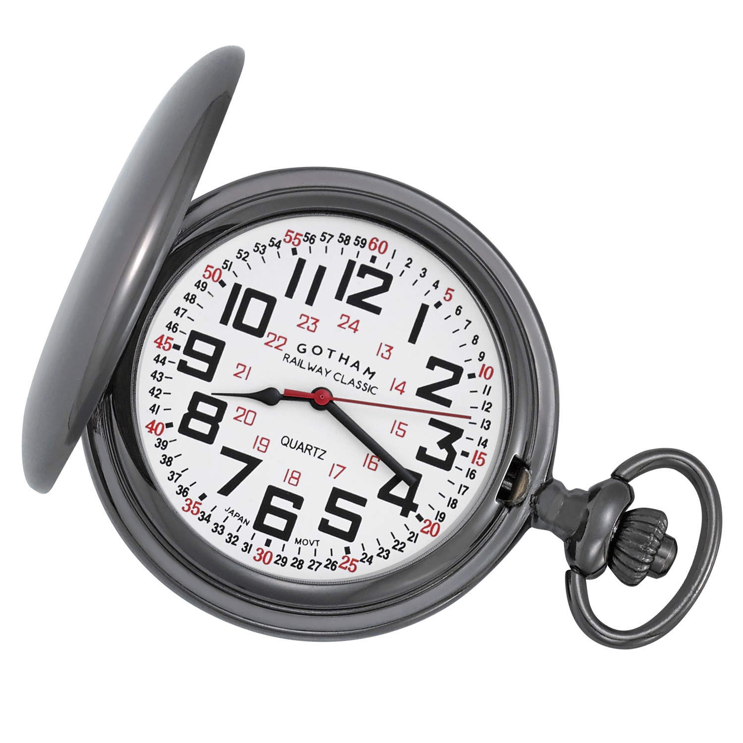 Gotham Men’s Gunmetal Military Dial Hunter Quartz Pocket Watch # GWC15044B