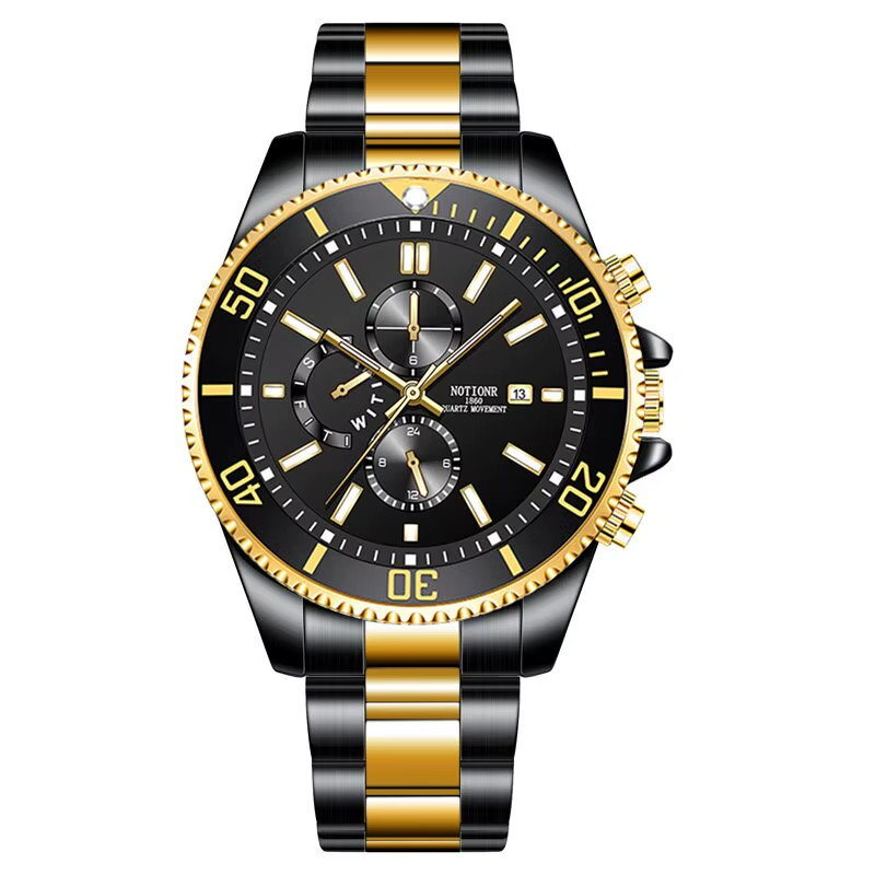 Luxury Men’s Waterproof Quartz Watch with Luminous Dial and Calendar Feature