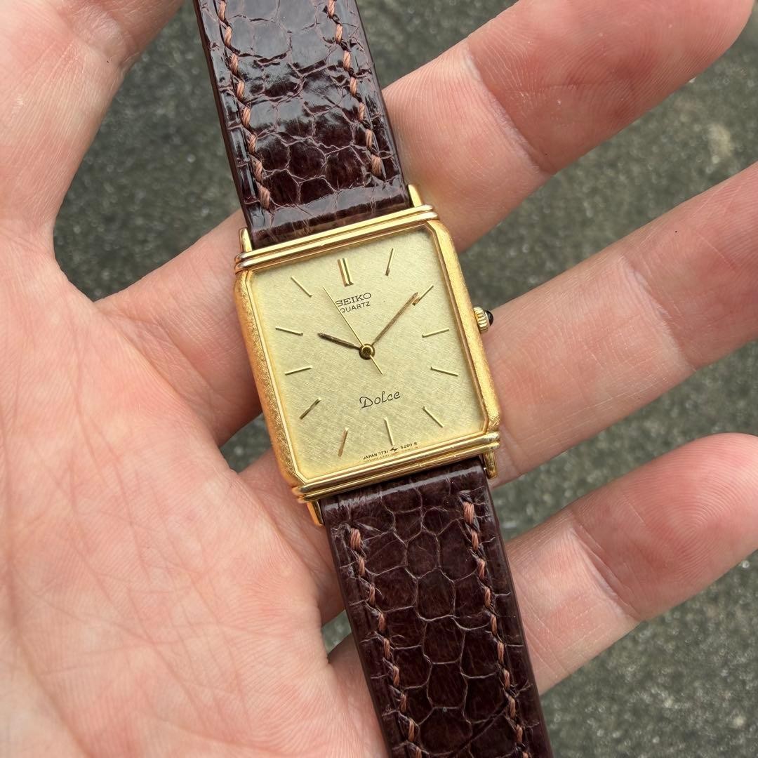 Seiko Dolce 7731-5230 Square Tank Gold Quartz Vintage Watch Japan 072399
