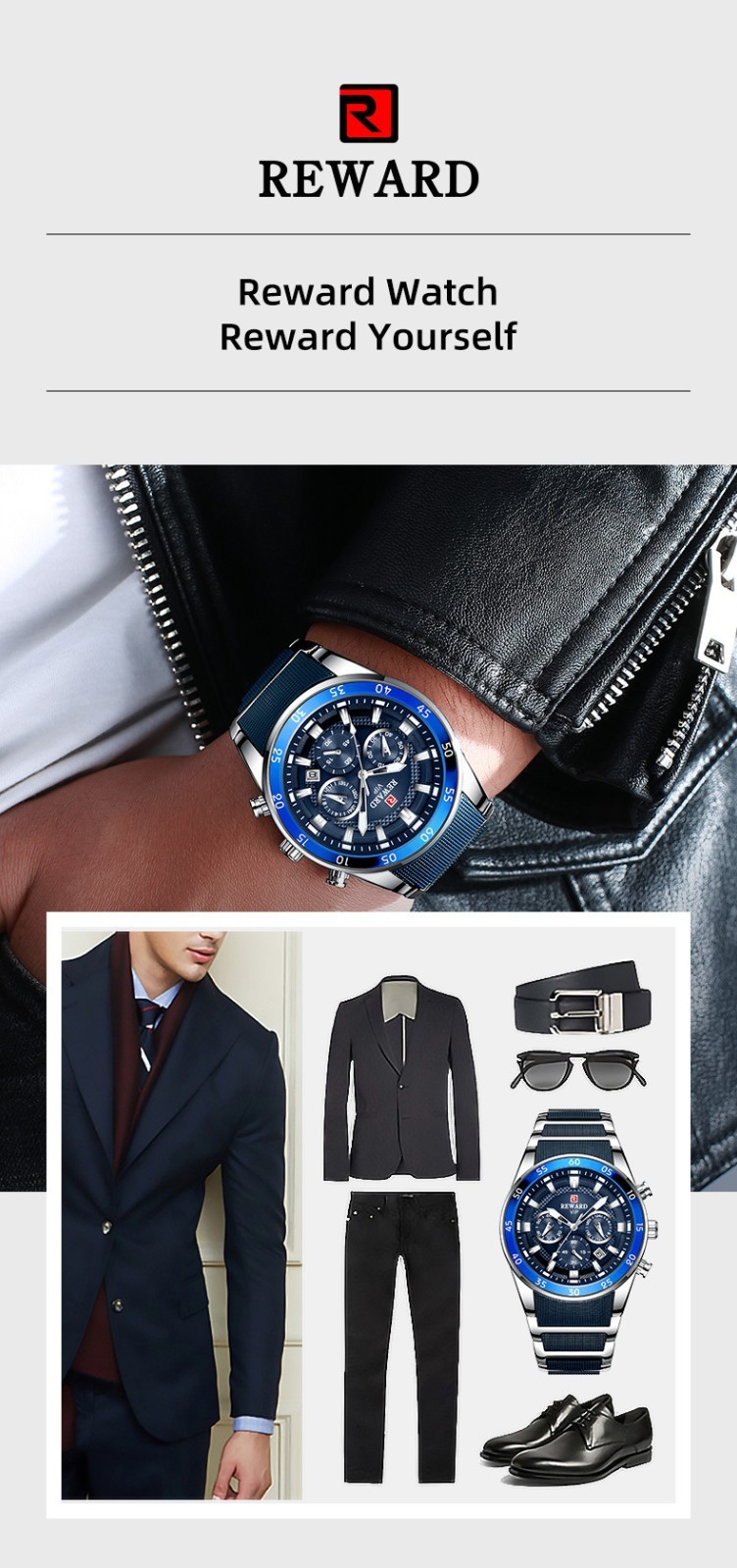 REWARD Men’s Business Multifunction Chronograph Calendar Luminous Quartz Watch