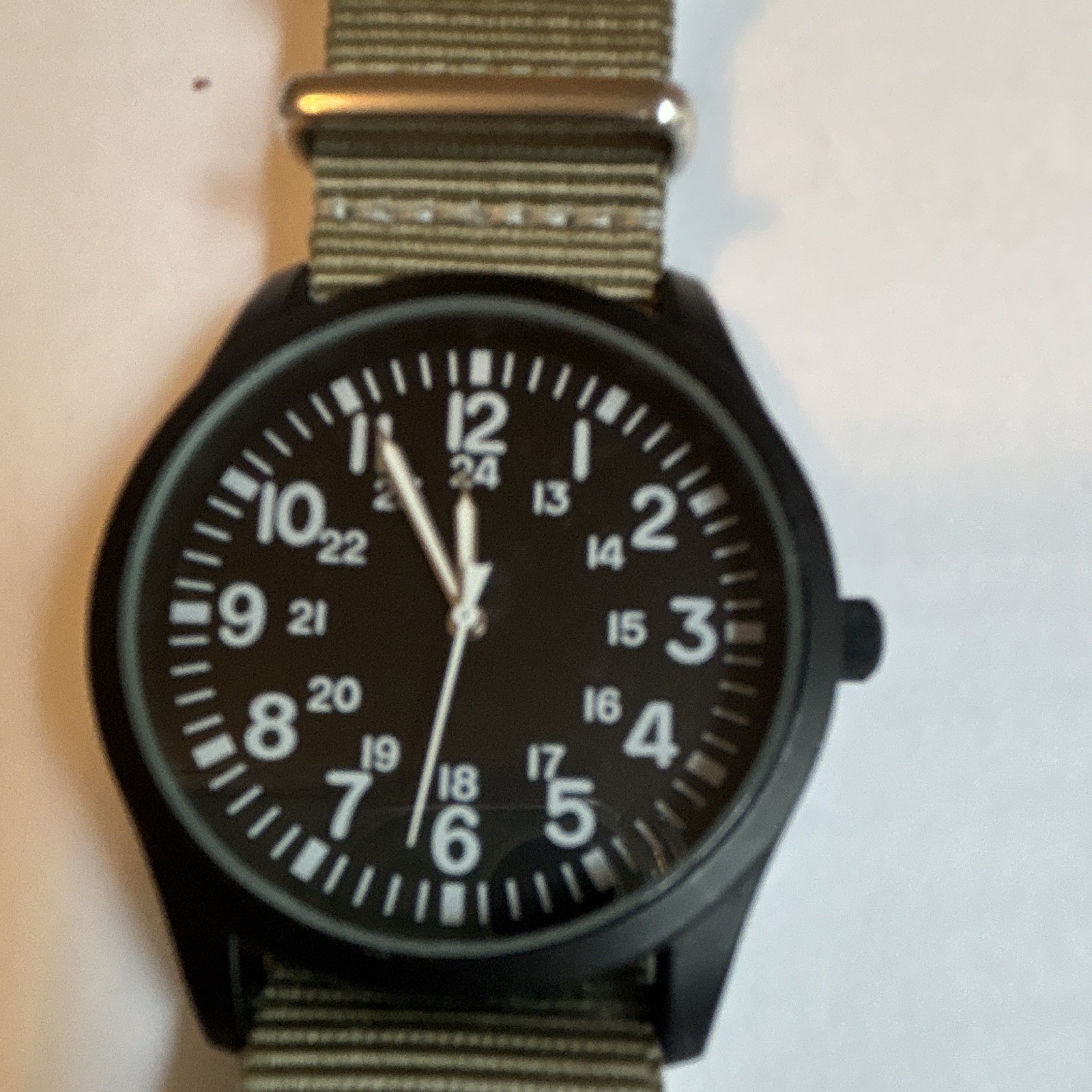 EPW NO.K7008 Quartz 38mm 24-Hour Black Dial Green Nylon NATO Strap