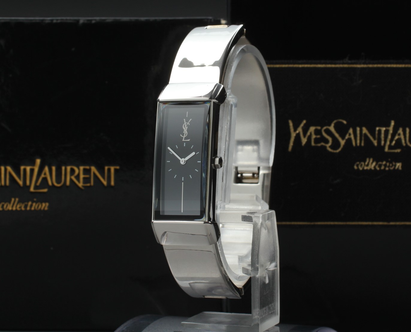 Near MINT / Full Set Yves Saint Laurent 5421-H05569 Black Silver Qz 16mm Women’s