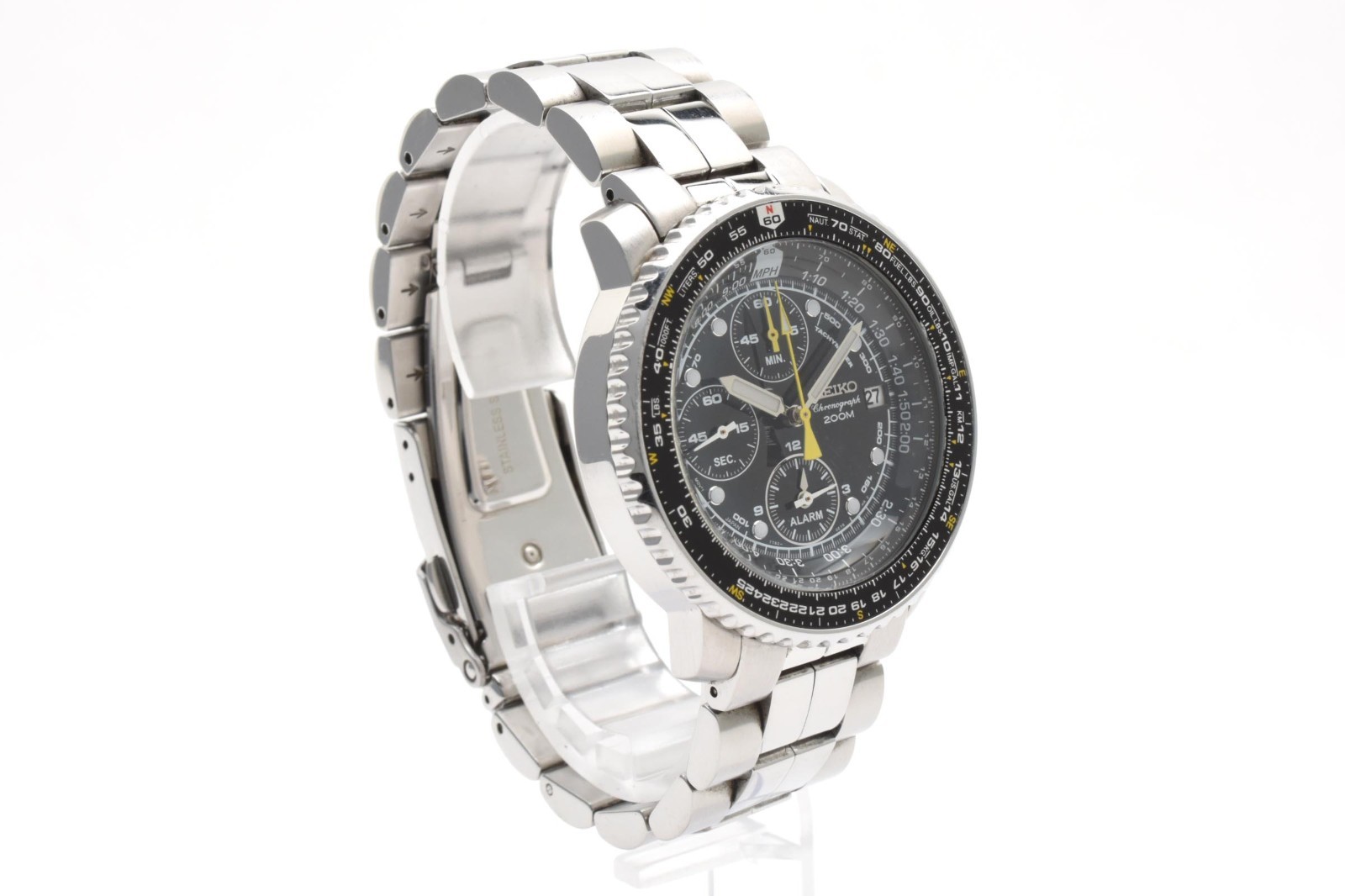 SEIKO Flightmaster 7T62-0EB0 Pilot Chronograph Alarm 200M Black Quartz Watch