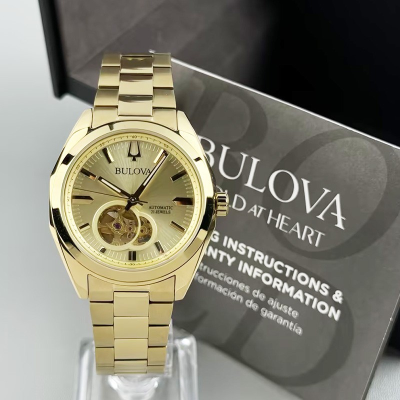 Bulova Surveyor 97A182 Gold Tone Dial Stainless Steel Men’s Automatic Watch 39MM