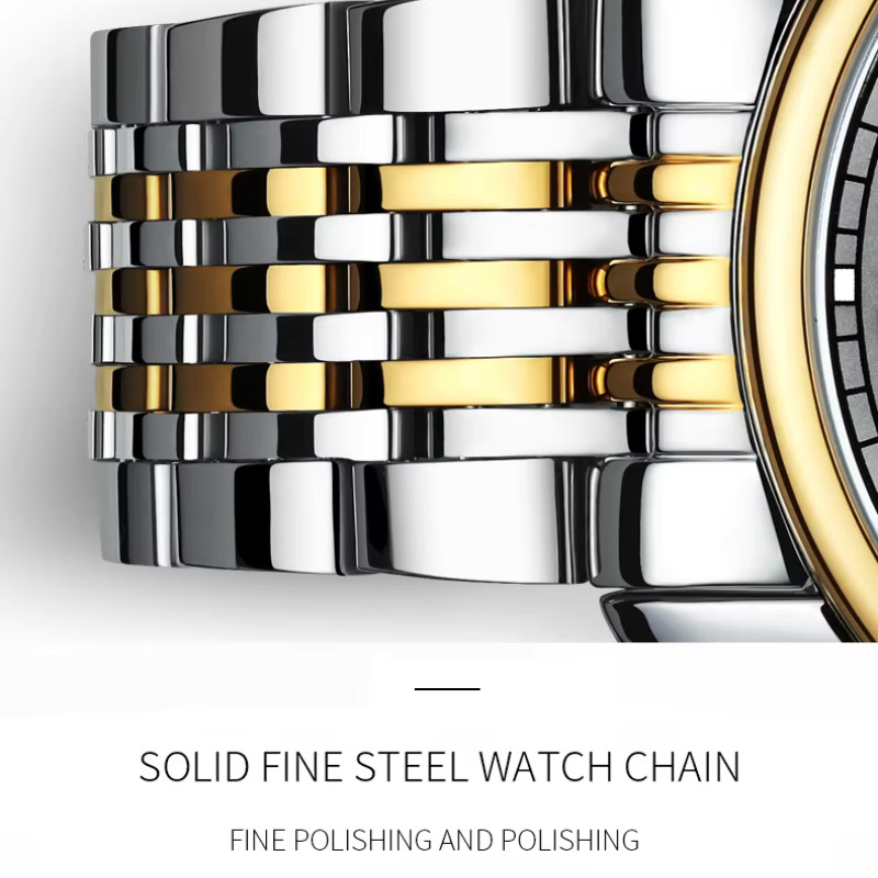 Men’s Watch Waterproof Quartz Luminous Business Wristwatch Stainless Steel Band