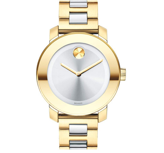 Movado Gold Silver Flat Dot Sunburst Dial Women’s Analog Wrist Watch 3600129