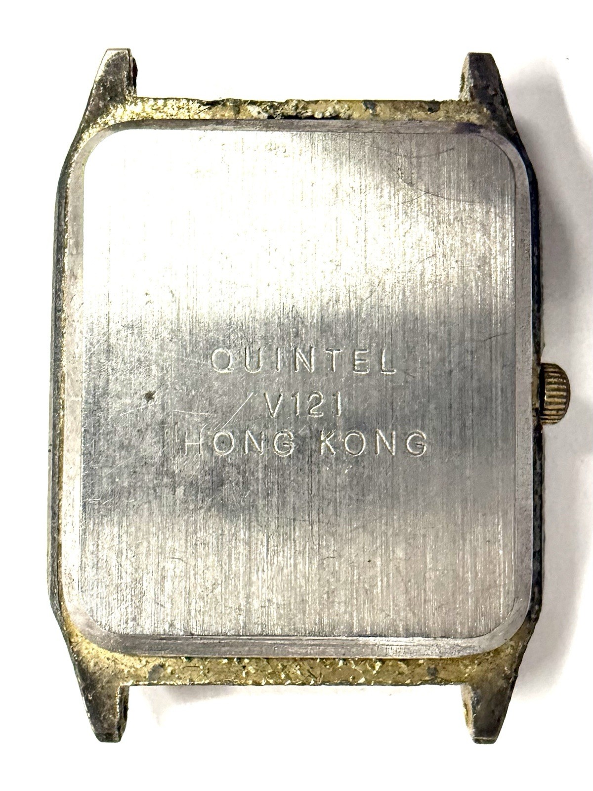 Vintage Quintel Quartz Diamond Tank Watch V121 Made In Hong Kong Black Dial
