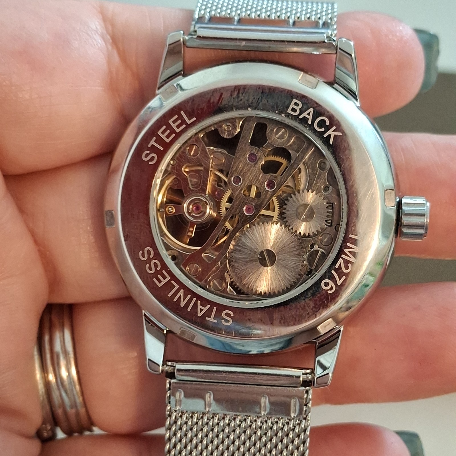 NIB Forsining T-Winner Silvertone Mens Watch.Hand Wind Mechanical ,Mesh Band.