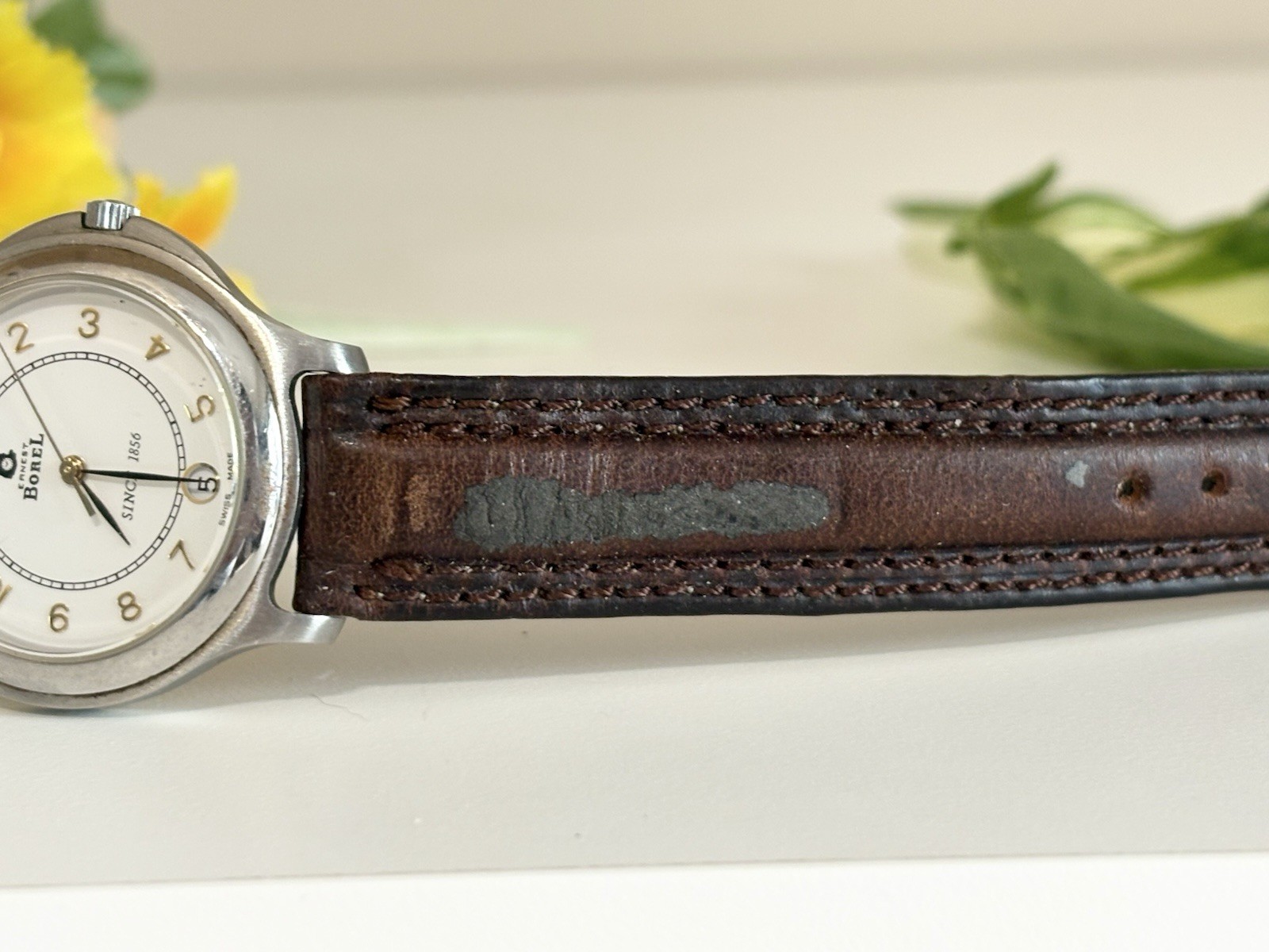 Rare Vintage Ernest Borel Day/Date Swiss Luxury Brown Leather Two-Tone Men Watch