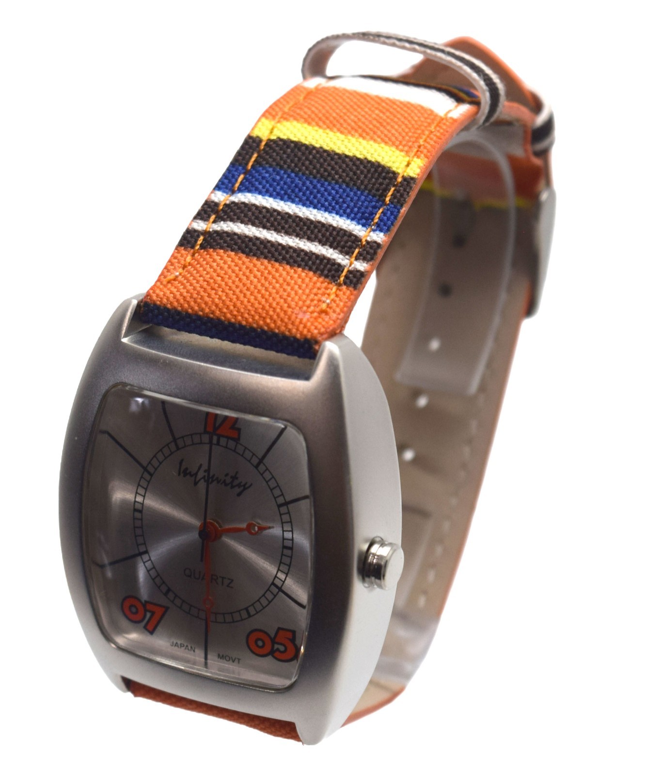 INFINITY: MULTICOLOR CANVAS LEATHER BAND OVALISH RECTANGLUAR CASE ANALOGE WATCH