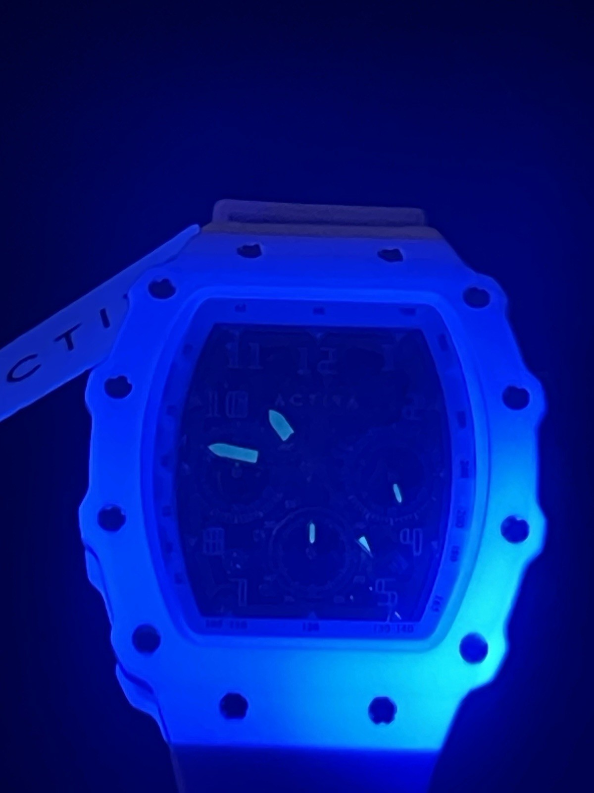 Activa Chronograph White Silicone Strap Skeleton Dial Date Watch 43mm – New