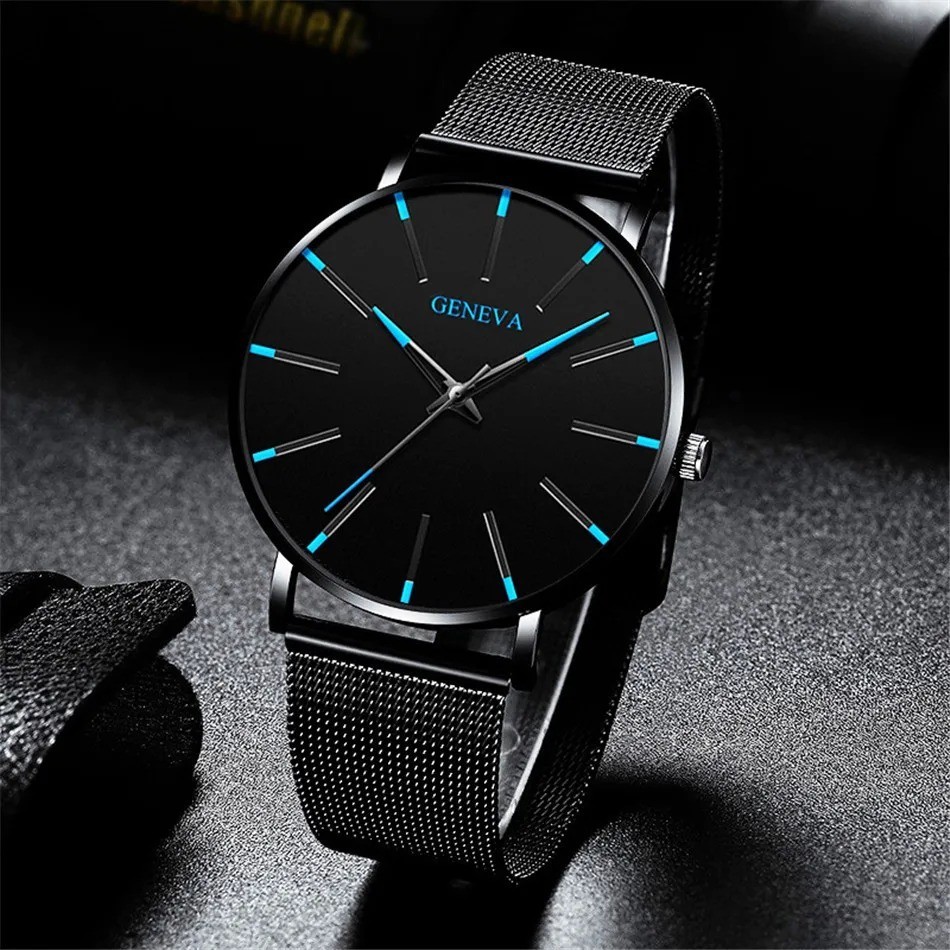 Men’s Quartz Watch Slim Mesh Steel Band Waterproof Casual Sport Wristwatch