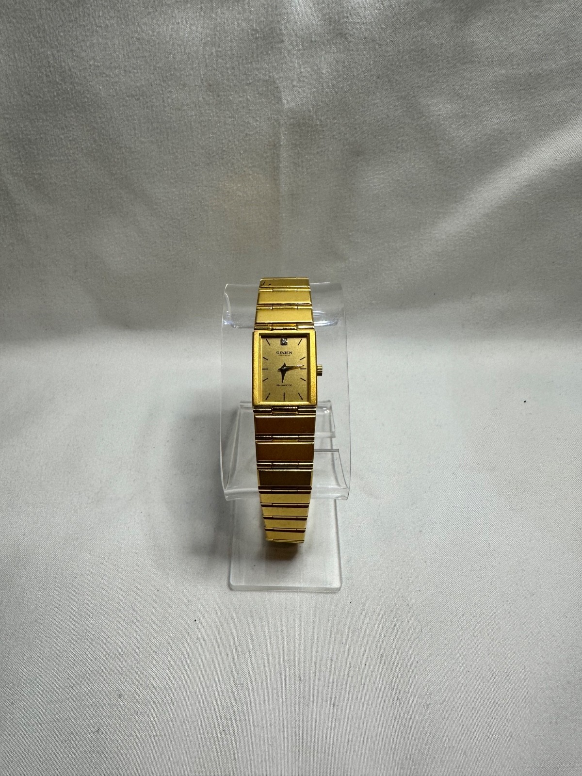 VINTAGE GOLD TONE GRUEN PRECISION QUARTZ TANK STYLE WATCH