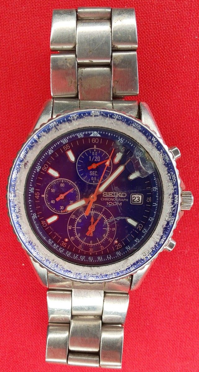 Seiko 7T92-0CF0 SND255P1 Pilot Chronograph Quartz Men’s Watch Blue -For Parts