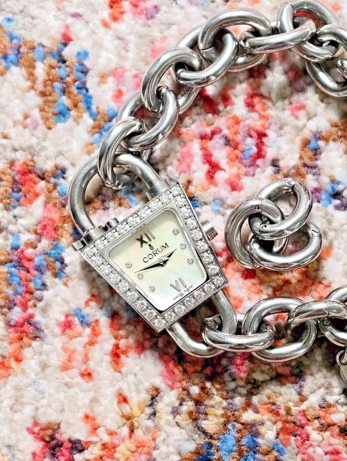 Corum Trapeze Padlock Ladies 137.414.47 1ct Diamond Bezel MOP Dial – 22cm