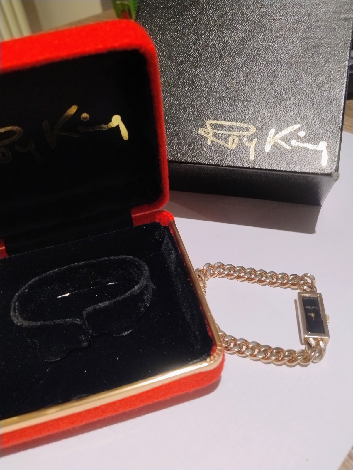 Roy King Hallmarked Tank Ladies Curb Chain Watch T41 Manual Wind 1980s