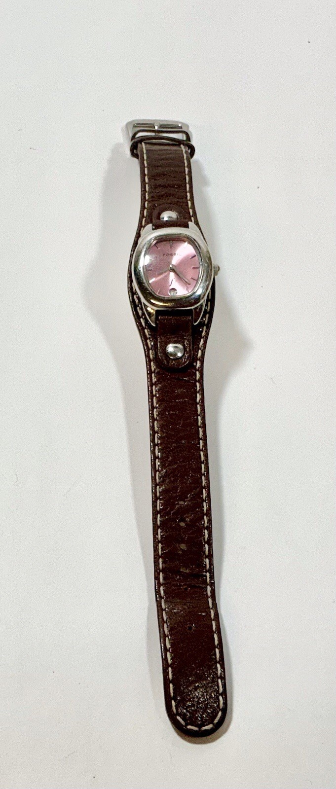 Fossil Watch Women’s 22mm Date Silver Tone Brown Band F2 Quartz New Battery READ