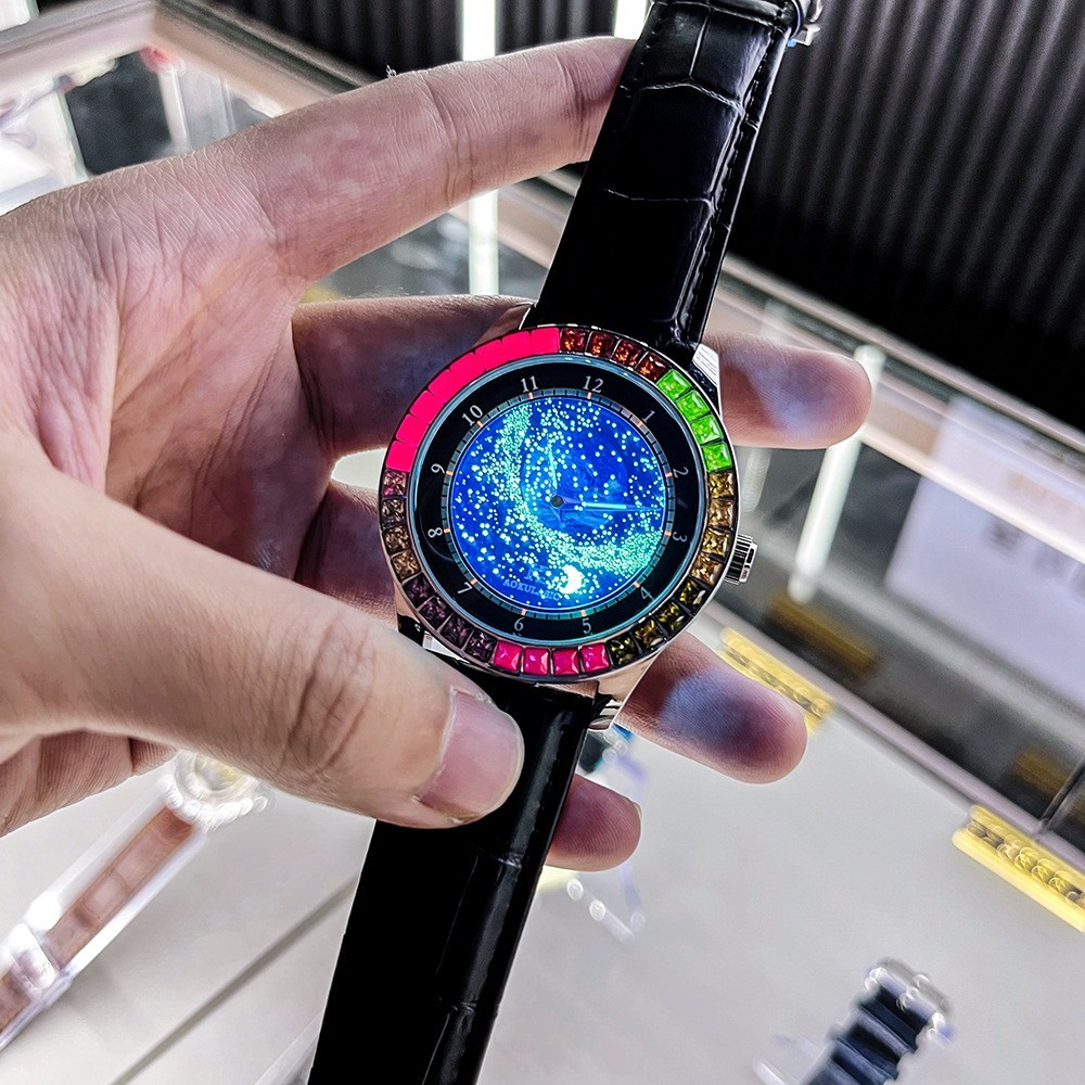 Luxury Automatic Mechanical Watch Luminous Starry Sky Dial Business Wristwatch