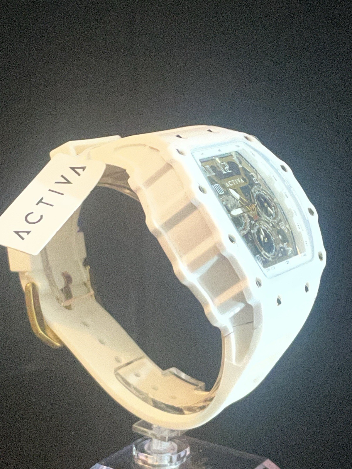 Activa Chronograph White Silicone Strap Skeleton Dial Date Watch 43mm – New