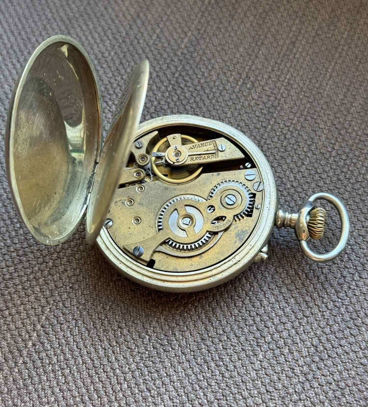 Antique Pocket Watch Mechanical Swiss Silver Depose Art Hercules Bicycles Rare