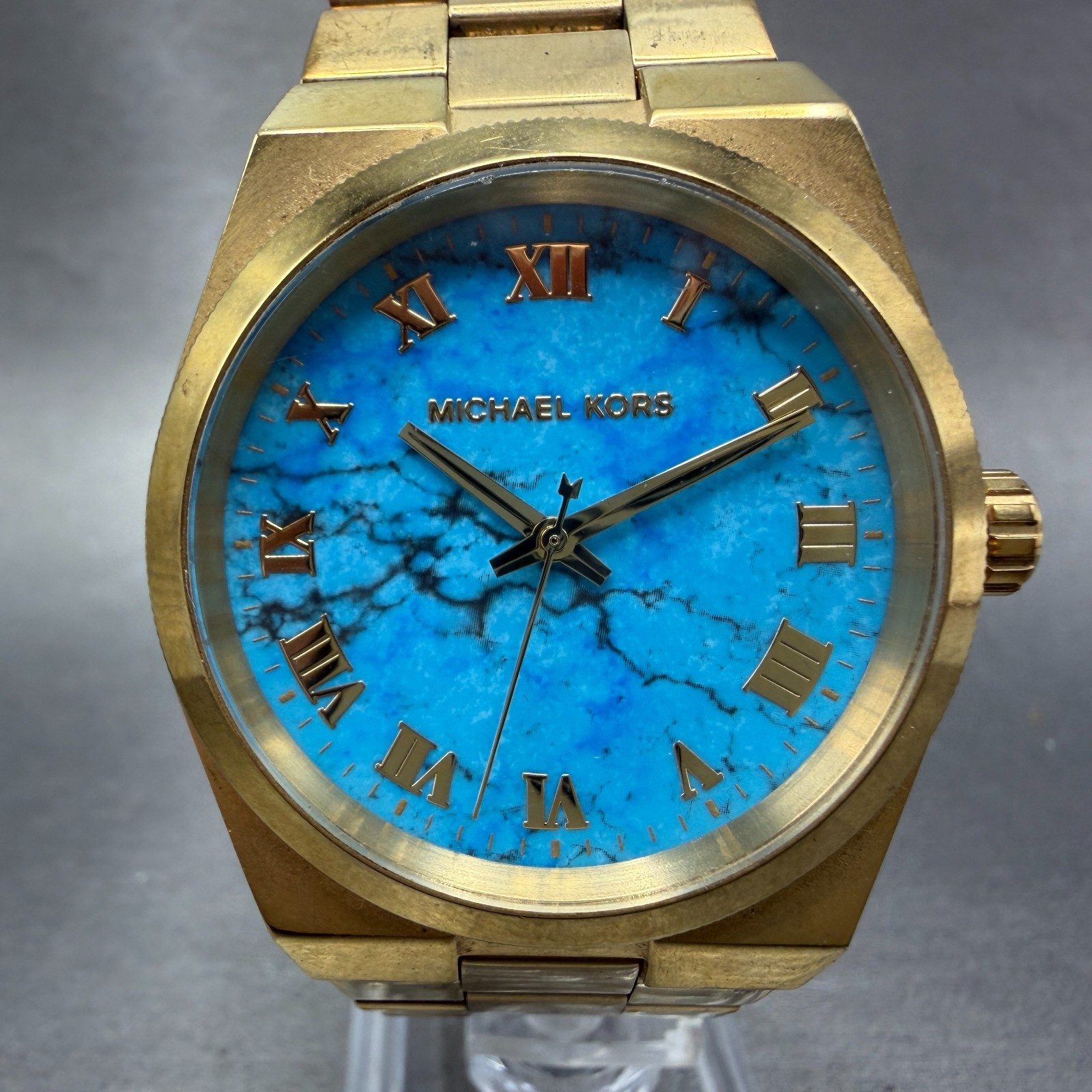 Michael Kors Channing Watch Women 38mm Turquoise Dial Gold Tone MK-5894 New Batt