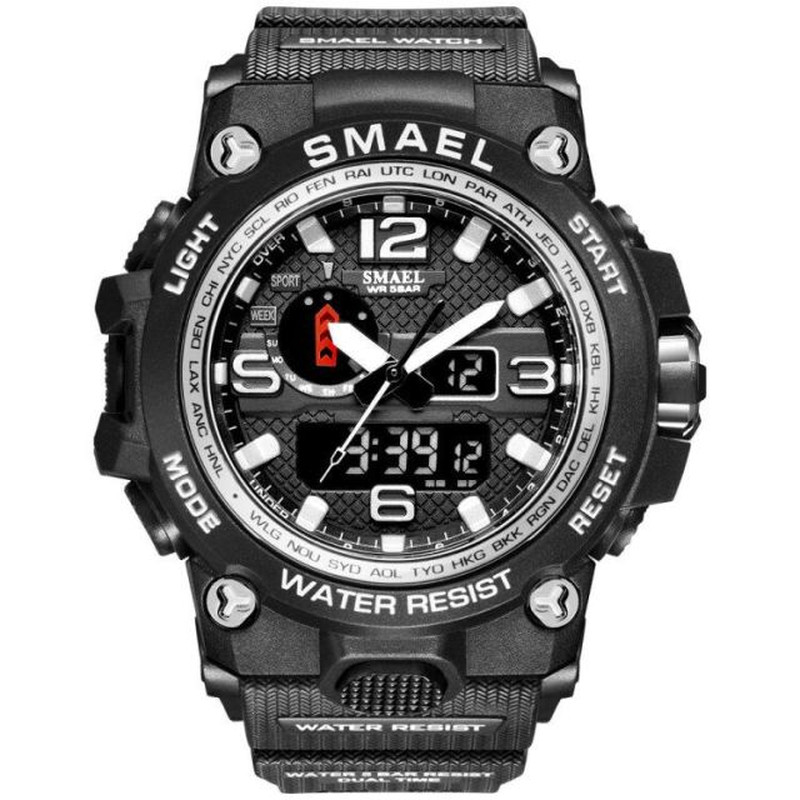 SMAEL Watches for Men 50M Waterproof Quartz Dual Display Wristwatch