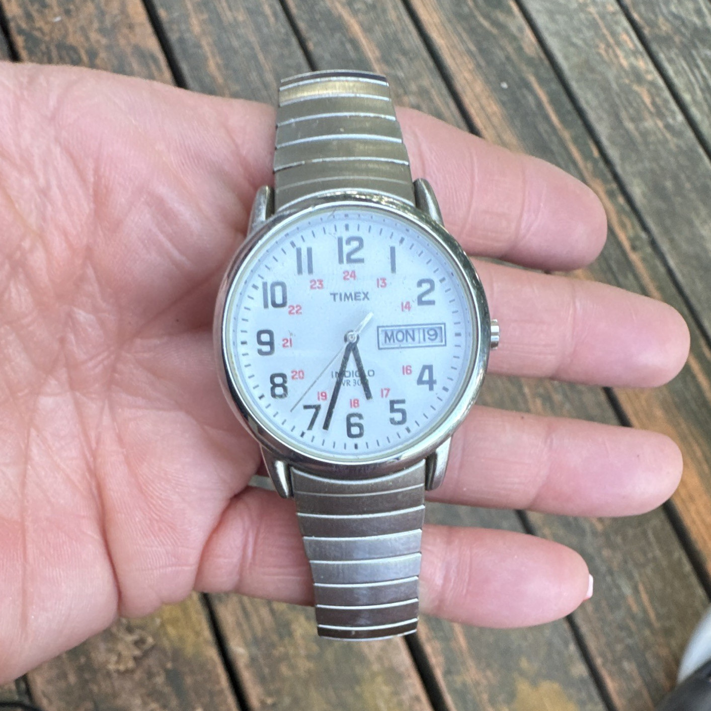 Timex Indiglo Quartz Day/Date Men’s 38mm White Dial Silver Metal Bracelet