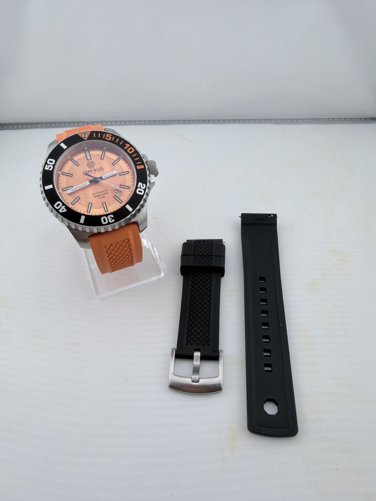 Deep Blue Precision Diver Automatic 300M Orange Dial Sapphire + 2 Extra Straps