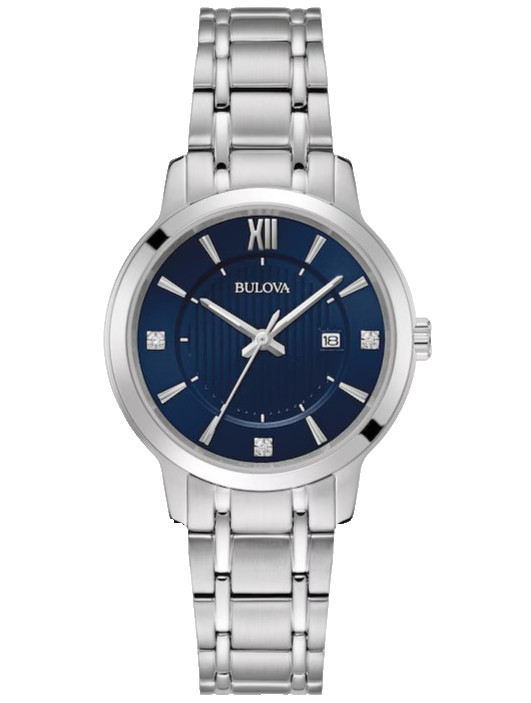 BULOVA CLASSIC 96P235 NAVY DIAL SILVER BRACELET QUARTZ 32MM WOMENS WATCH