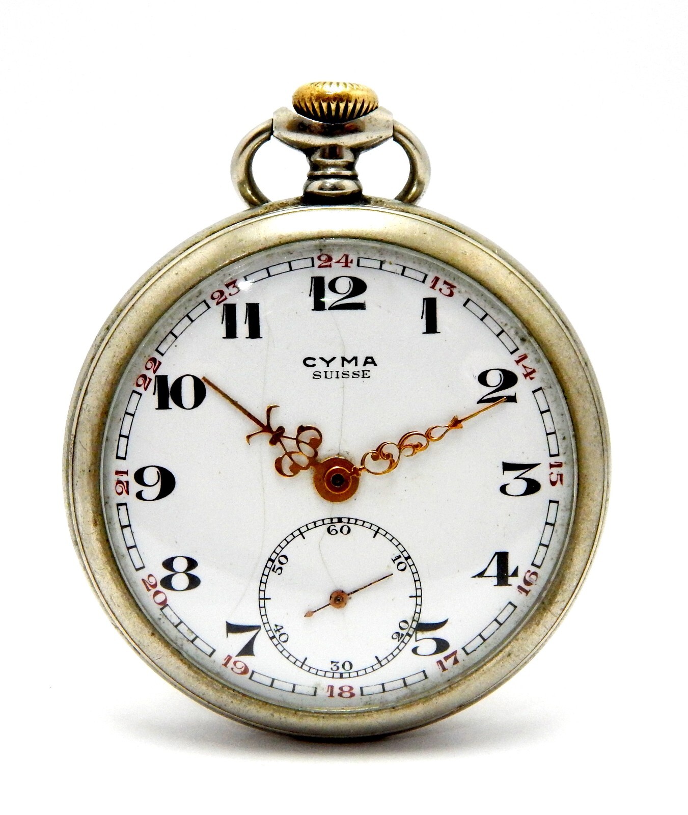 Pocket Watch CYMA Suisse Open Face Dial Porcelain 50mm 1910c To Restore Parts
