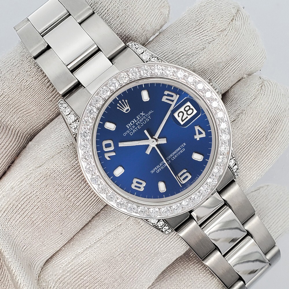 Rolex Datejust Midsize 31mm Blue Arabic Dial 2.1ct Diamond Oyster Watch