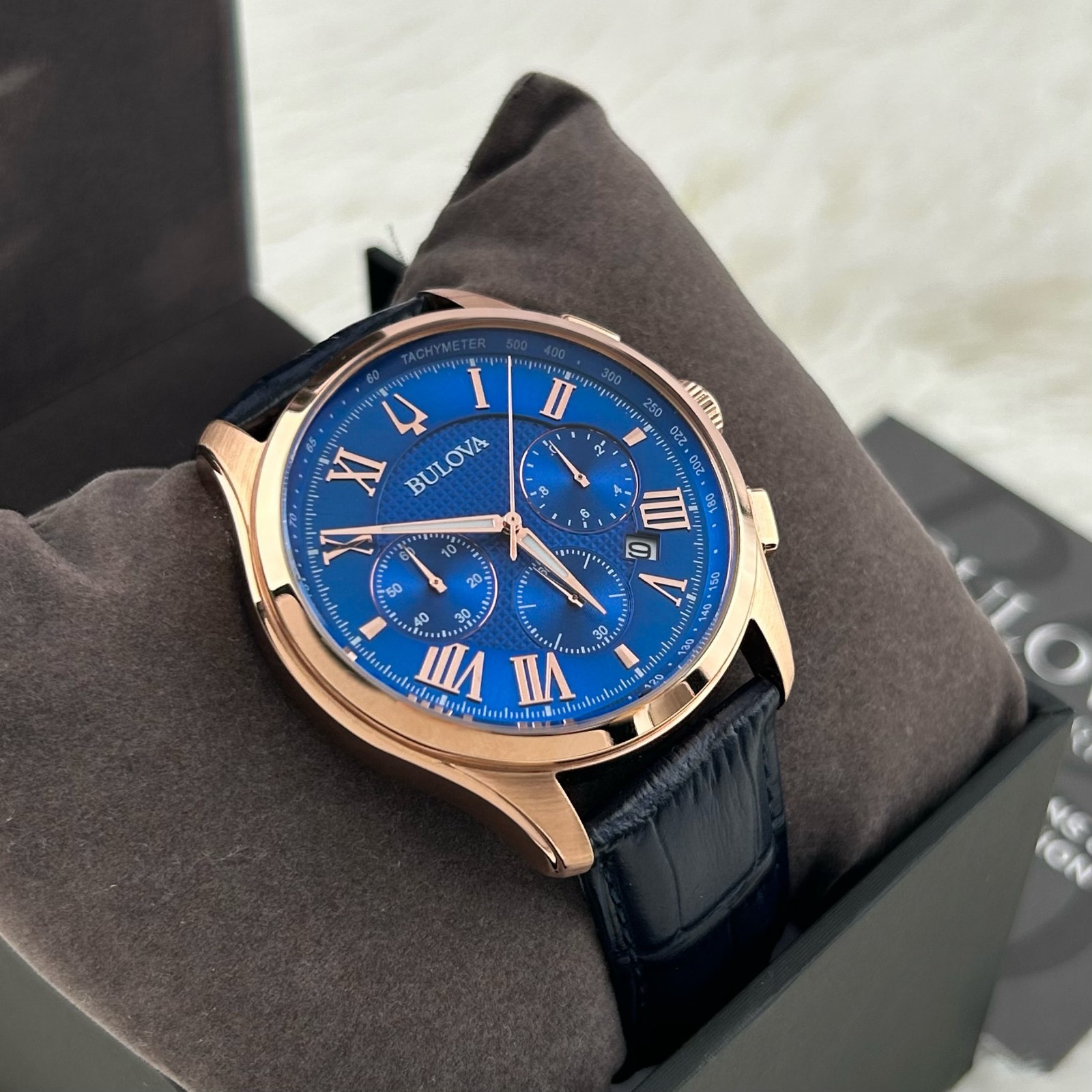 Bulova Classic 97B170 Men’s Quartz Chronograph Dial Blue Leather Strap Watch