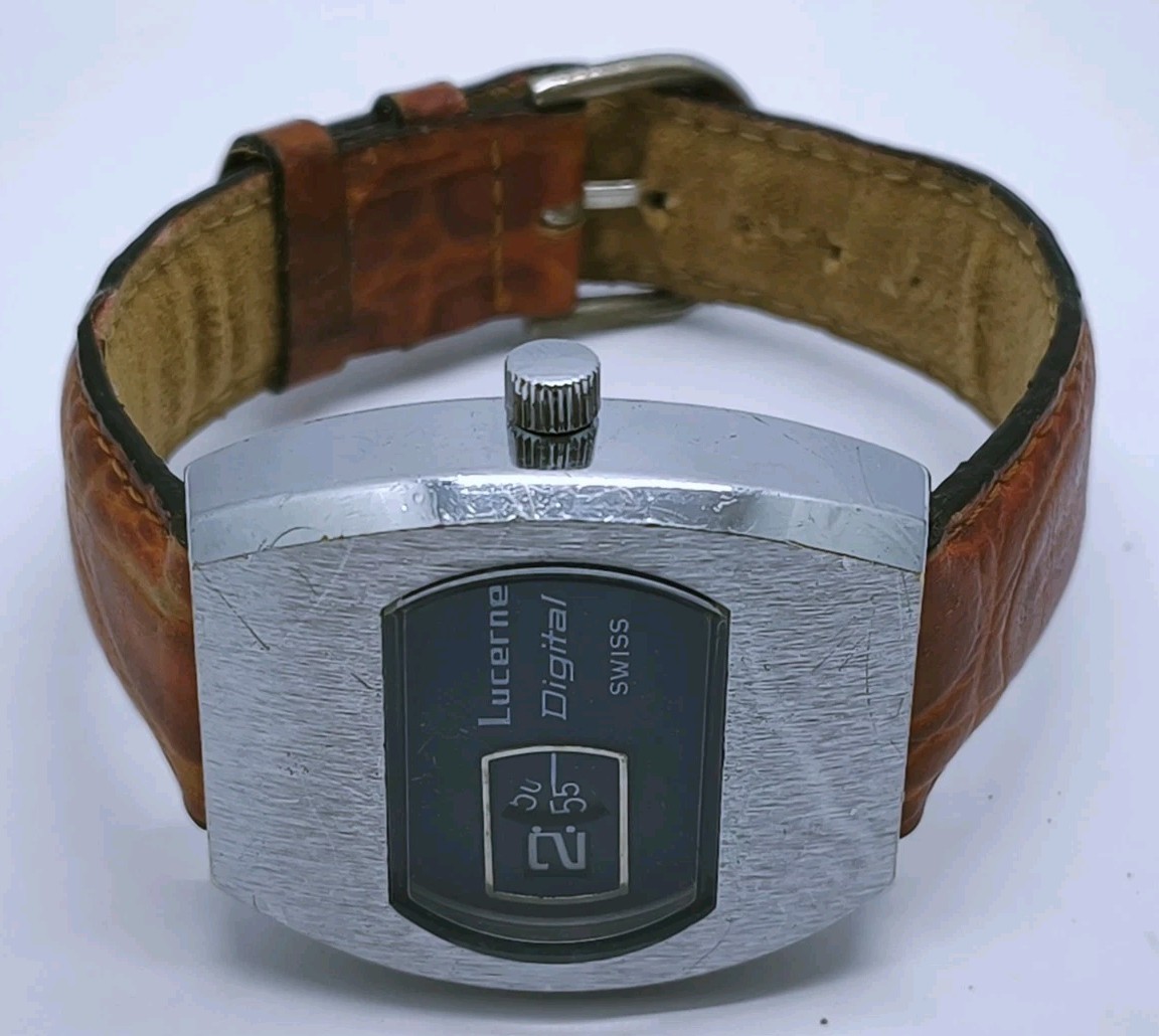 Vtg 1970s Lucerne Digital Jump Hour 35mm Gents Watch Swiss Basis Mvt For Repair