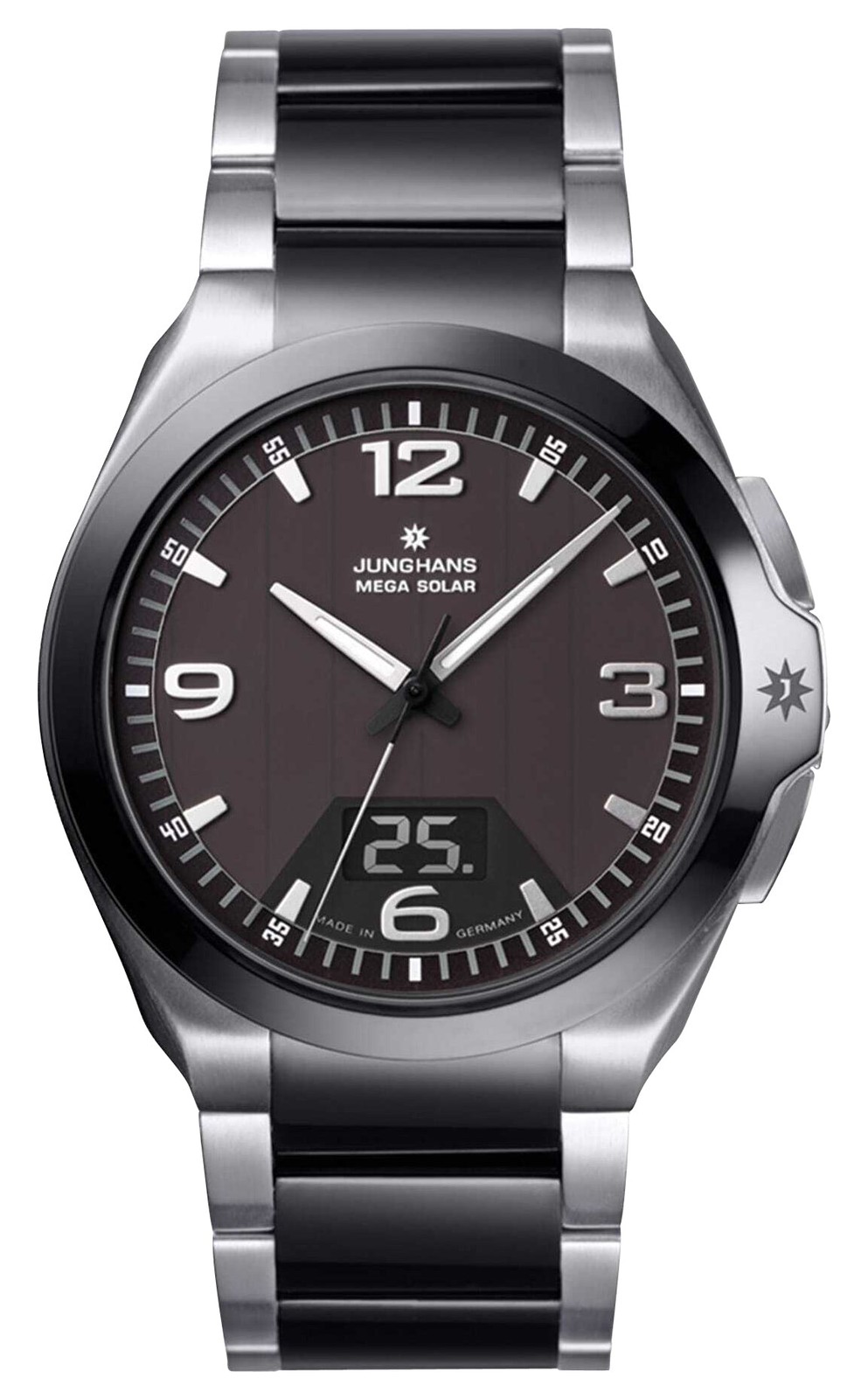 Junghans Spektrum MEGA Solar Steel & Ceramic Black Dial Mens Watch 18/1120.44