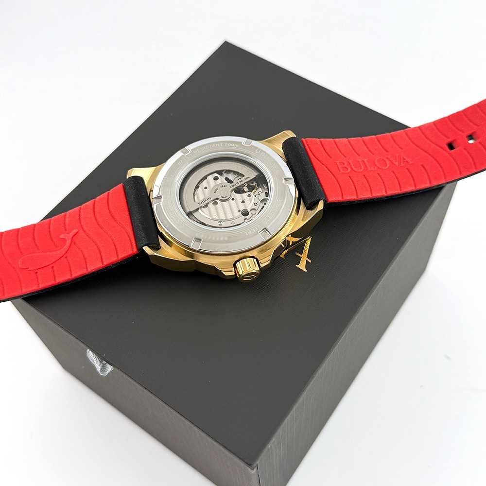 Men’s Bulova 98A272 Marine Star Automatic Silicone Black/Gold Dial Watch 45mm