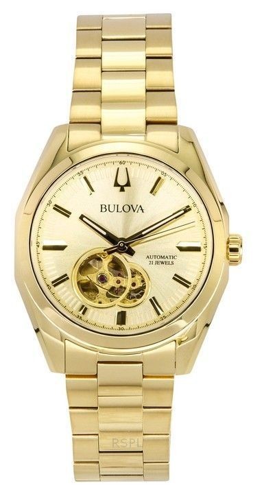 Bulova Surveyor Open Heart Champagne Dial Casual Automatic Men’s Watch 97A182