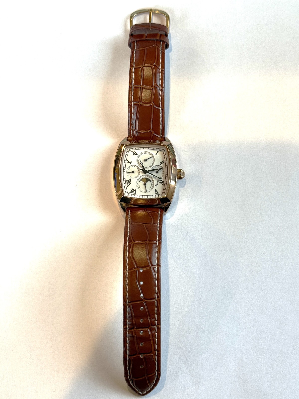 Stauer Men’s Automatic Rose Gold Color Leather Band Watch 28519 Multi-function