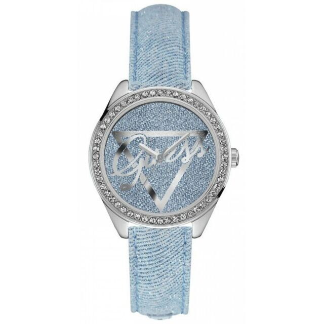 Guess Blue Leather Textile Design Gem-Set Women’s Watch LITTLE FLIRT W0456L10