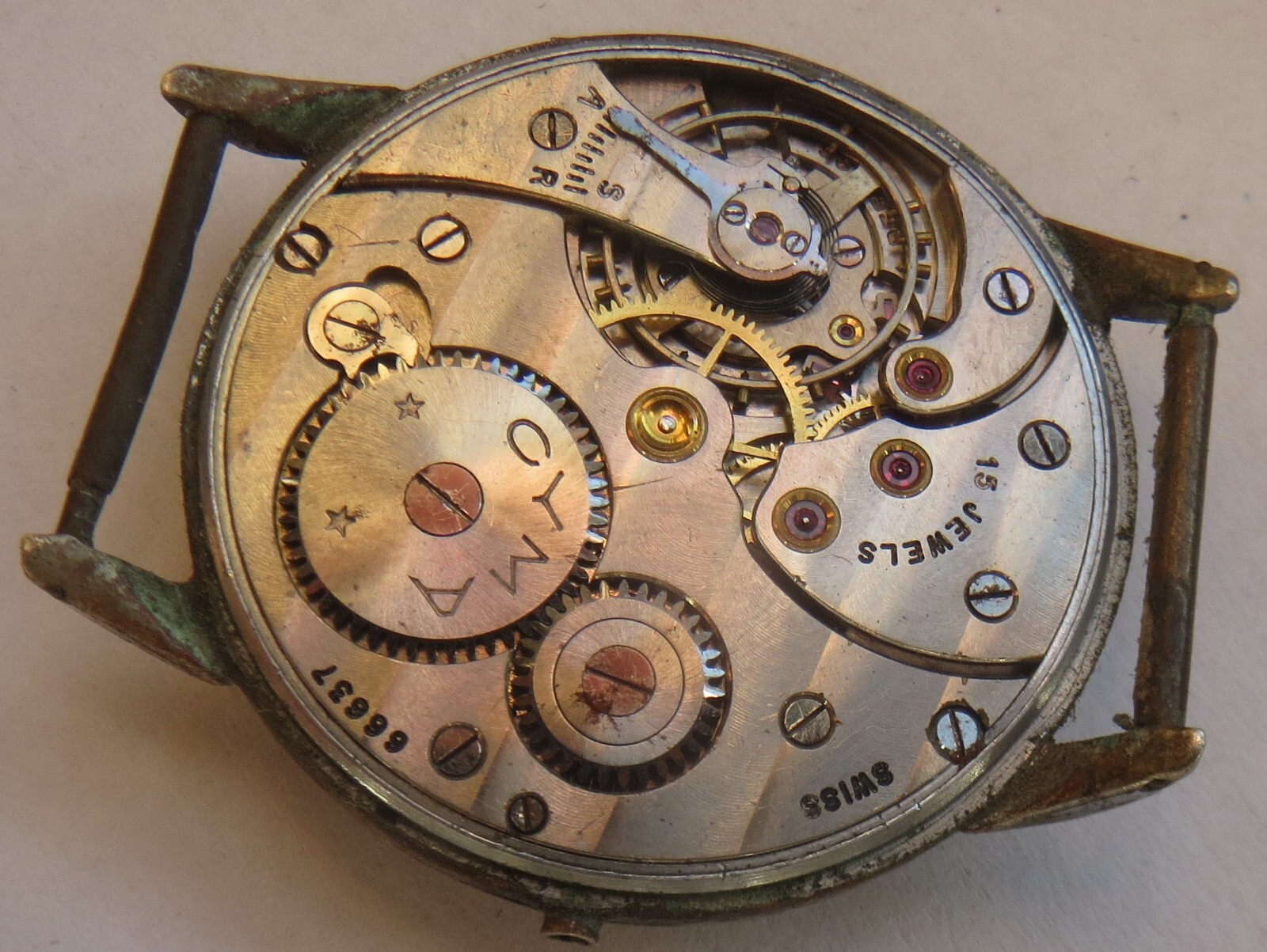 Cyma mens wristwatch nickel chromiun case load manual 35,5 mm. in diameter