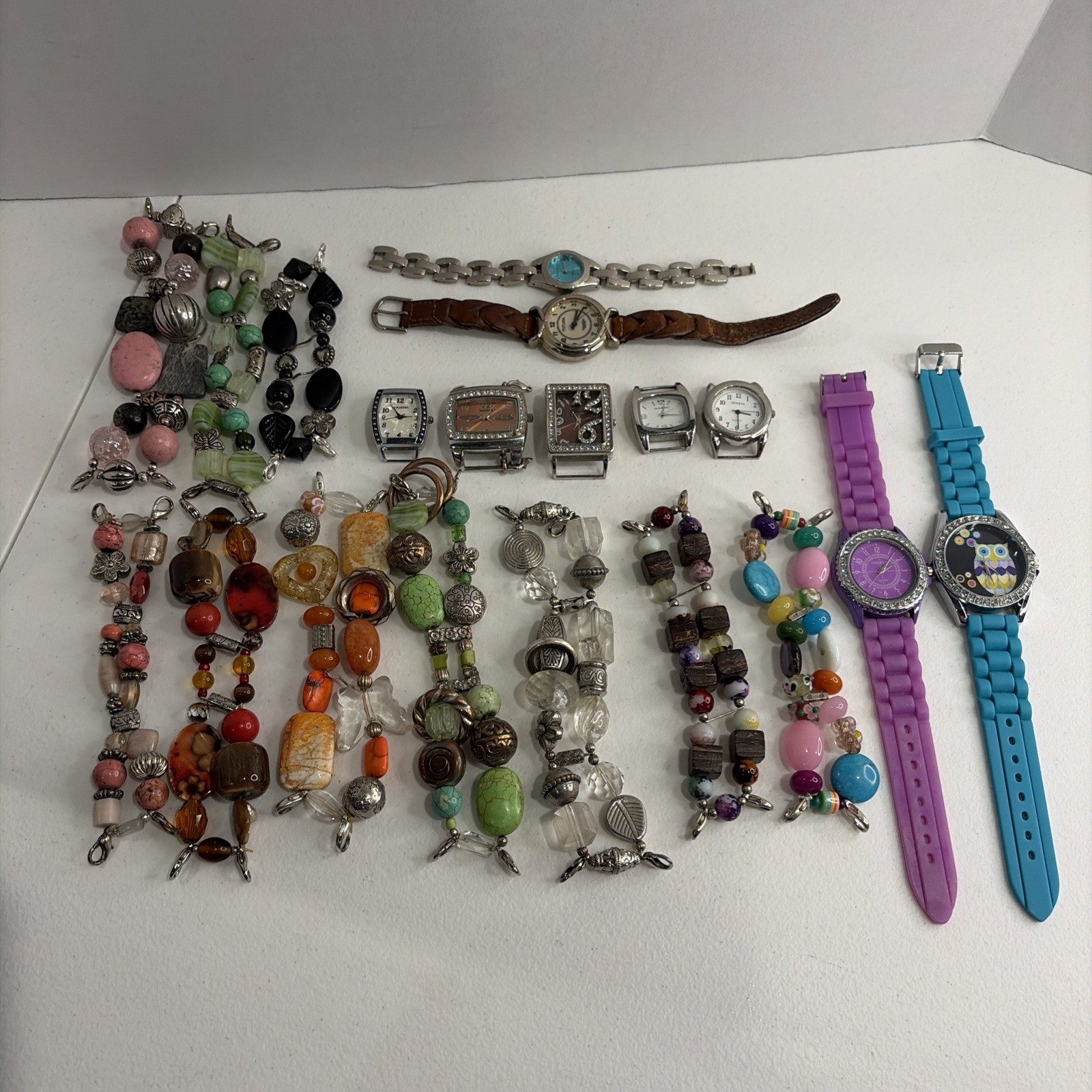 Lot Of 9 Watches And Bands Narmi Futura Geneva 10 Beaded Replaceable Bands *READ
