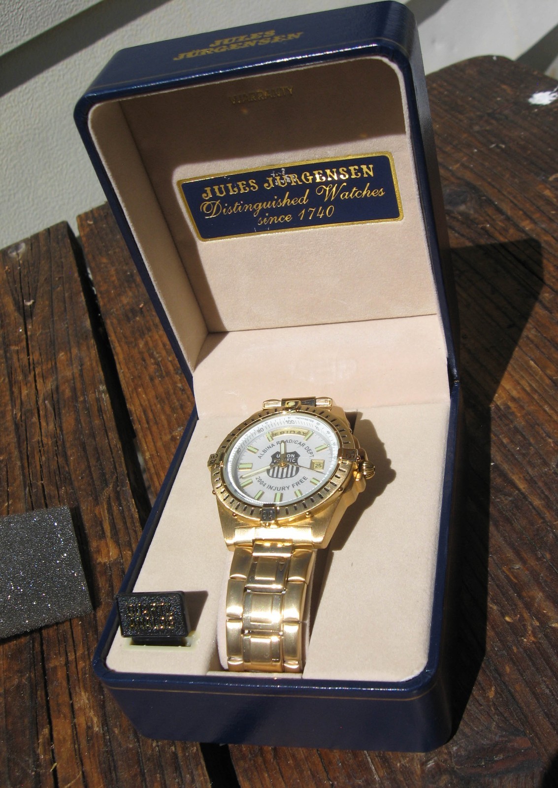 Mens Jules Jurgensen Analog Watch Gold Tone 7670Y Union Pacific w/ Box Working