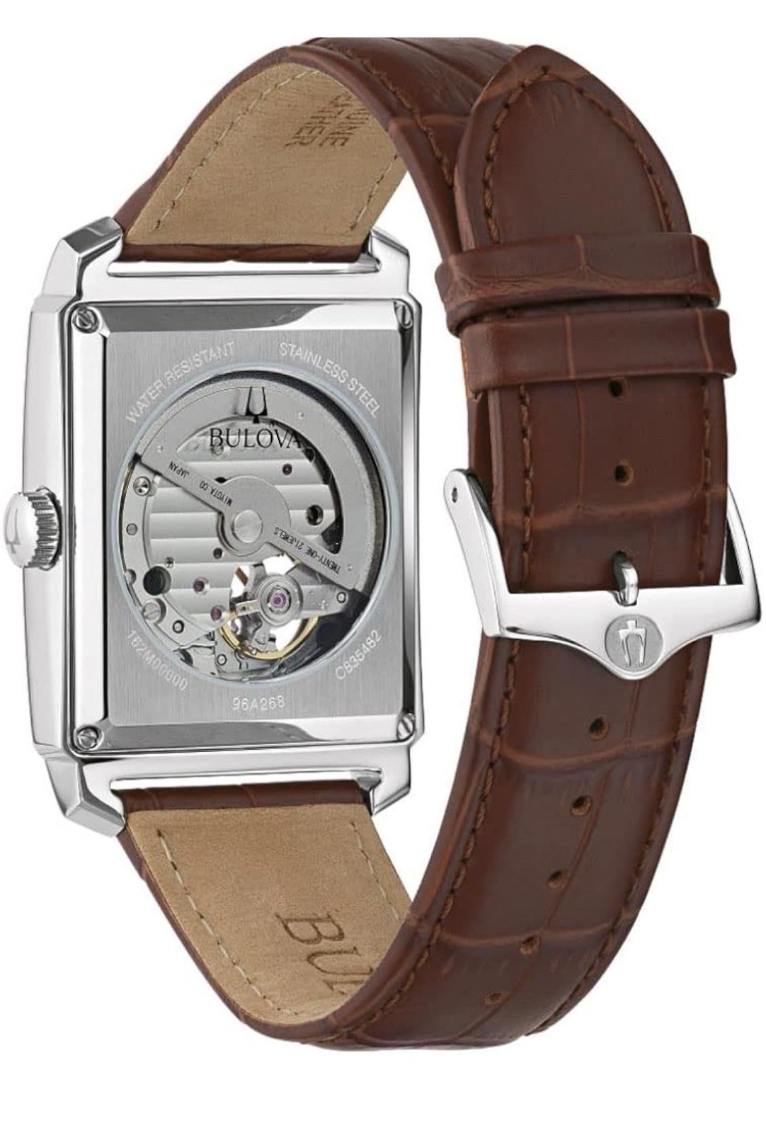 Bulova Sutton White Dial Leather Strap Automatic 21 Jewels 96A268 Mens Watch