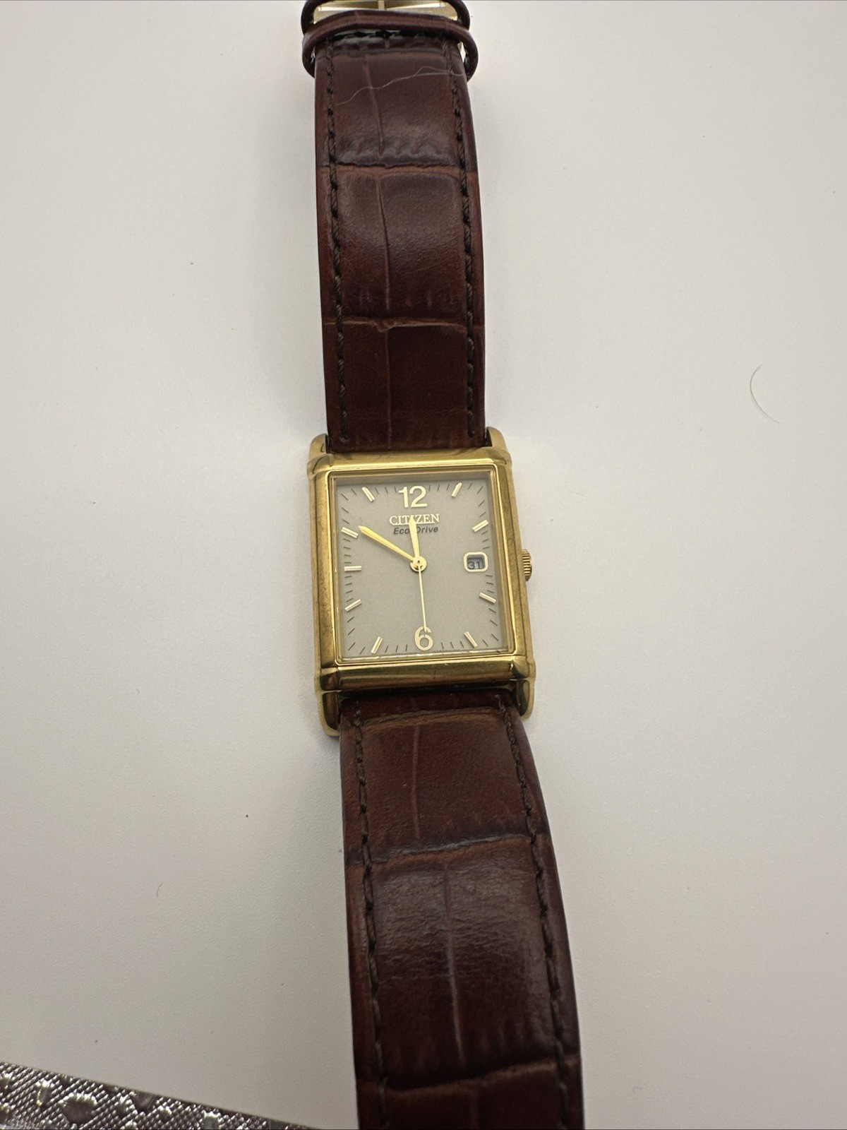 Citizen Eco-Drive E010-S001579 Tank Style Gold-Tone Mens Watch
