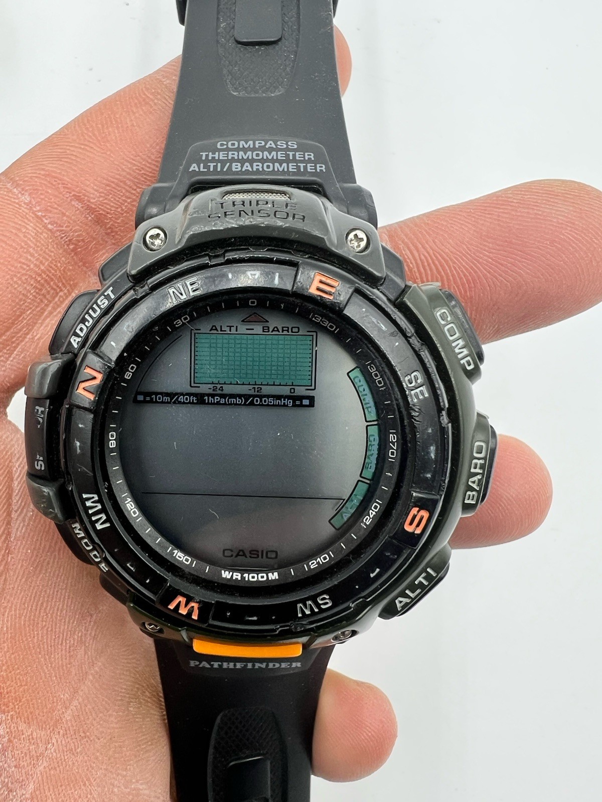 Vintage Casio Pathfinder 2271 PAG-40 Triple Sensor 53mm Watch, Needs Batteries